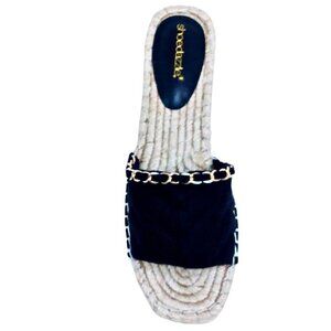 SHOE DAZZLE WOMEN'S BLACK & GOLD ESPADRILLE FLAT SANDALS - SIZE 8.5